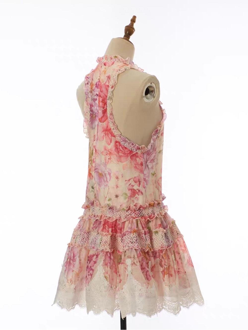 Designer-style Floral Pink Ruffled Halter Dress - Picture 7 of 15
